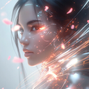 A close-up, hyper-realistic portrait of a Japanese onna-bugeisha...