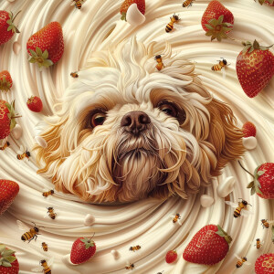 Photo realistic, high resolution. Beige and cream Shih tzus face...