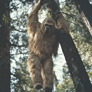 A large manical humanoid looking hair covered sasquatch reaches...