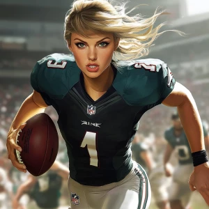 Taylor Swift  NFL player, picture in action, in GTA art style