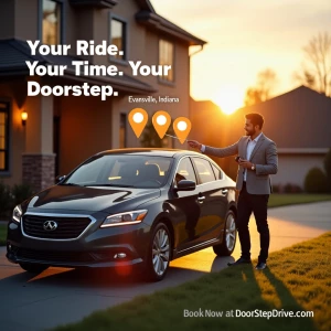 A sleek rental car parked in front of a modern suburban home at...
