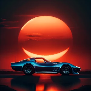 blue corvette C4 sunset