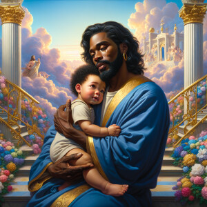 Classical oil painting style depicting an African-American Jesus...