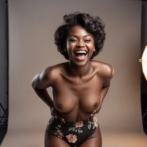 A stunning 25 year-old female naturist, with dark skin, facing f...