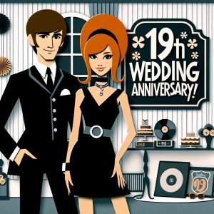 ‘Happy 19th Anniversary!’ Written
A 60s mod vibe with a tan male...