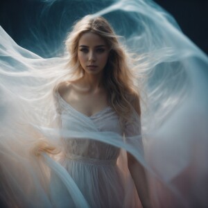 Beautiful female ghost, transparent, translucent,