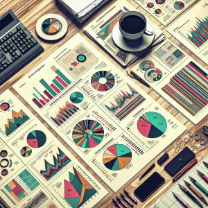 create an image of an office table with different reports on it....