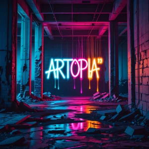 urban ruins. Neon Zefesque Graffiti in vivid fresh dripping, neo...