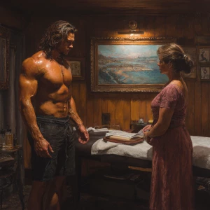 realism photo painting, a muscular australian man in his beach h...