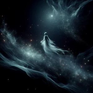 In the depths of a surreal, eerie void, a lone voyager drifts, t...