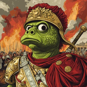 Pepe with  pumped-up lips of a bright red color in carton style...