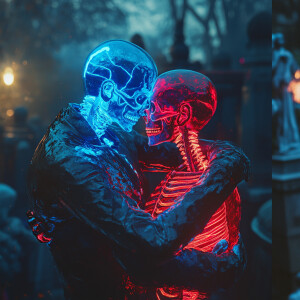 aidmaMJ6.1, 2 men, hugging at Cemeteries and Mausoleums, surroun...