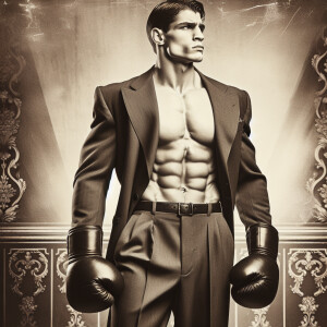 Rocky balboa wearing a suit and boxing gloves