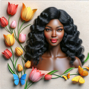 3D face of a light skin african-American beautiful woman with br...