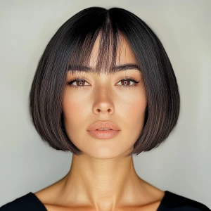 a woman, look to the front, close up photo, Bob cut Hair, Straig...