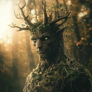 A mythic mid-length portrait of an Eldravian, an ancient forest...