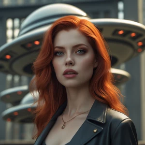 Gorgeous redhead supermodel on a movie poster about flying sauce...
