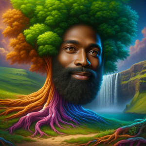 A hyper-realistic 3-D oil painting depicting a tree integrated w...
