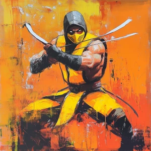 Design an original fan art depiction of the character Scorpion f...