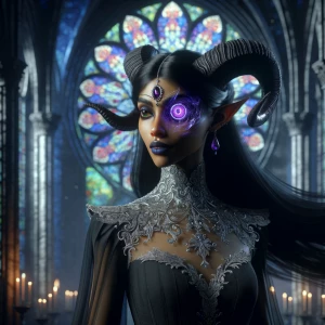 A mysterious and alluring female cyclops with a single glowing a...