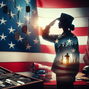 Design a double exposure image to honor Veterans Day, merging th...
