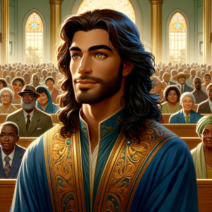 Illustrate an inspiring African-American Jesus crust with a dign...