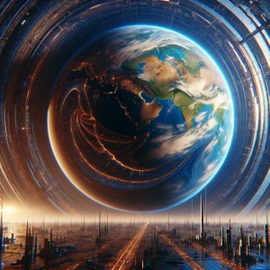 Create a photorealistic 3D image of an inside-out Earth, featuri...
