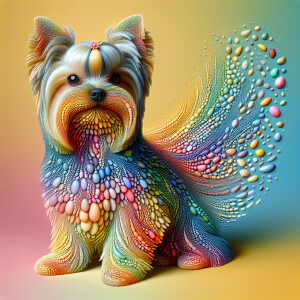 A hyper-realistic, surreal image of a living yorkie, crafted ent...