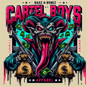 Create a bold logo featuring a menacing creature with sharp feat...