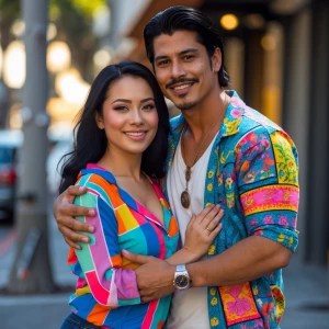 Handsome Mexican man holding Beautiful Filipina woman. She has b...