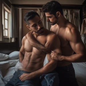 Carlos y Ramón desnudos  piel  con piel disfrutando penes en man...