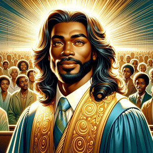 Illustrate an inspiring African-American Jesus crust with a dign...