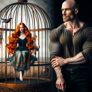 Create a photorealistic image of a stunning, long ginger-haired...