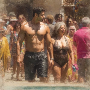 Photo realism, painting,a muscular beefy kashmiri son in law wal...