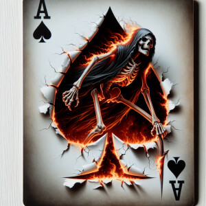A big hole was torn out of the playing card, and the God of Deat...