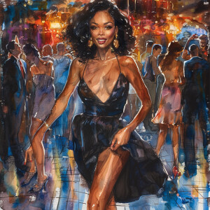 Glossy 4K watercolor oil painting of full body African woman, in...