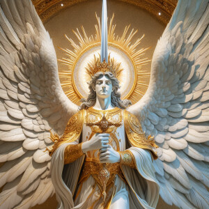 ```The archangel is depicted in his divine form a majestic, sere...