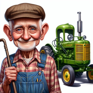 caricature of a 95 year old American grandpa, checkered shirt, c...