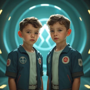 Twin boys conditioned by utopian society in the year 2645