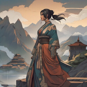 :** A Māori woman in traditional, detailed attire with moko (tat...