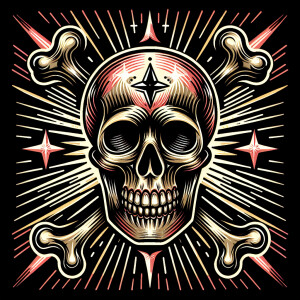 Skull and crossbones behind the skull in an old school tattoo st...