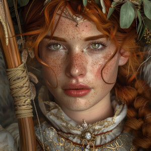 Photo realistic image. High resolution. Light ginger hair female...