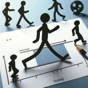 Silhouetted stick figure walking with a dynamic stride and an em...