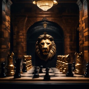 Create a mask, Mann 3-D image of a majestic lion in front of a c...