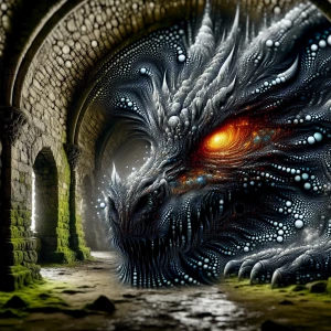 A detailed, intimidating dragon with glowing eyes and sharp scal...