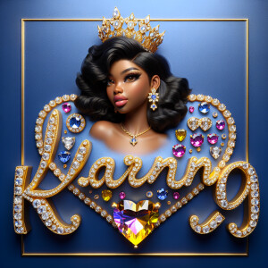 Craft a 3-D image showcasing the name 'KAREN' in a luxurious gol...