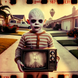 Sinister portrait photography. A menacing albino Goon child with...