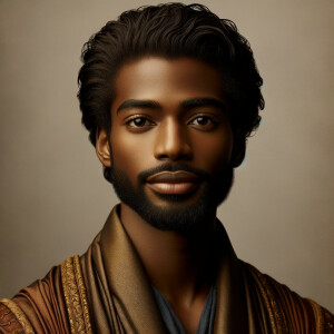 Create an image of a serene African American man with medium-len...