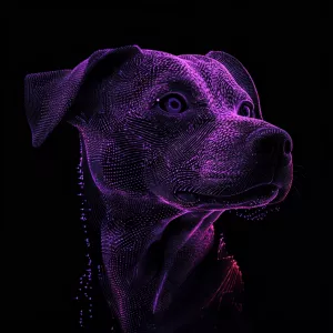 generate purple ai dog on black background