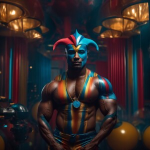 harlequin as a man bodybuilder